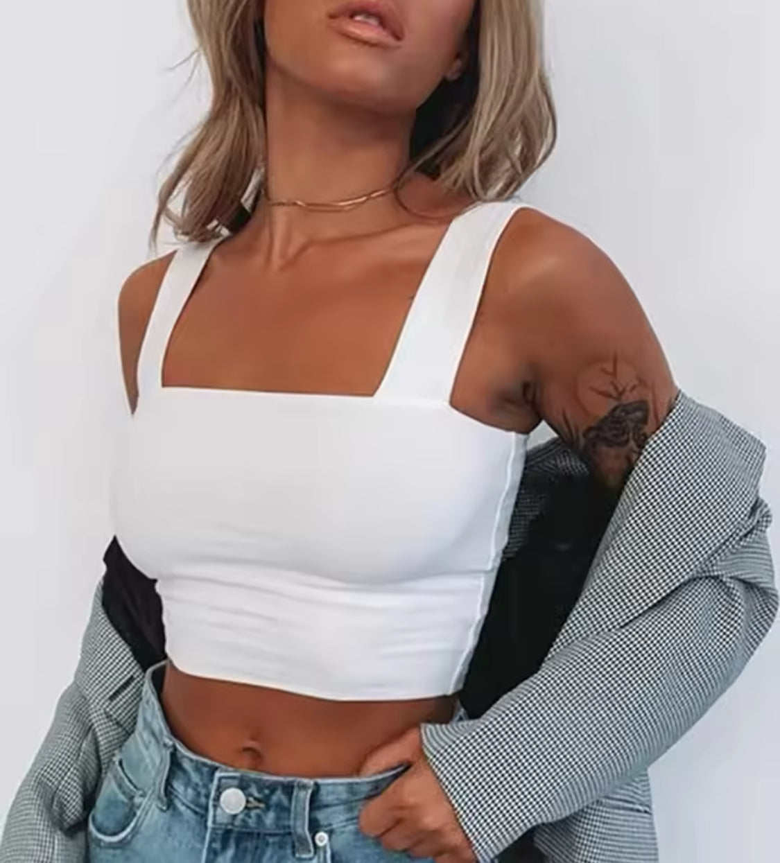 Square Neck Sleeveless Summer Crop Top Women Casual Basic T Shirt