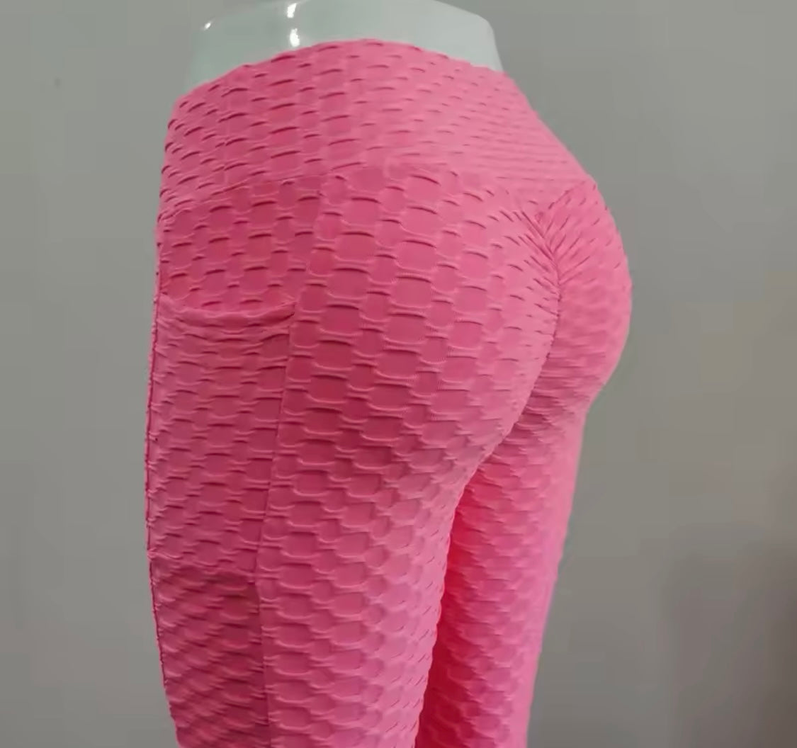 Women Fashion Pocket Bubble Pants Stretchy Slim Leggings Gym