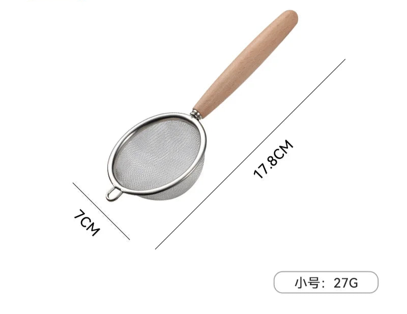 Wooden Handle Stainless Steel Small Colander Fine Mesh Oil Strainer Multi-function
