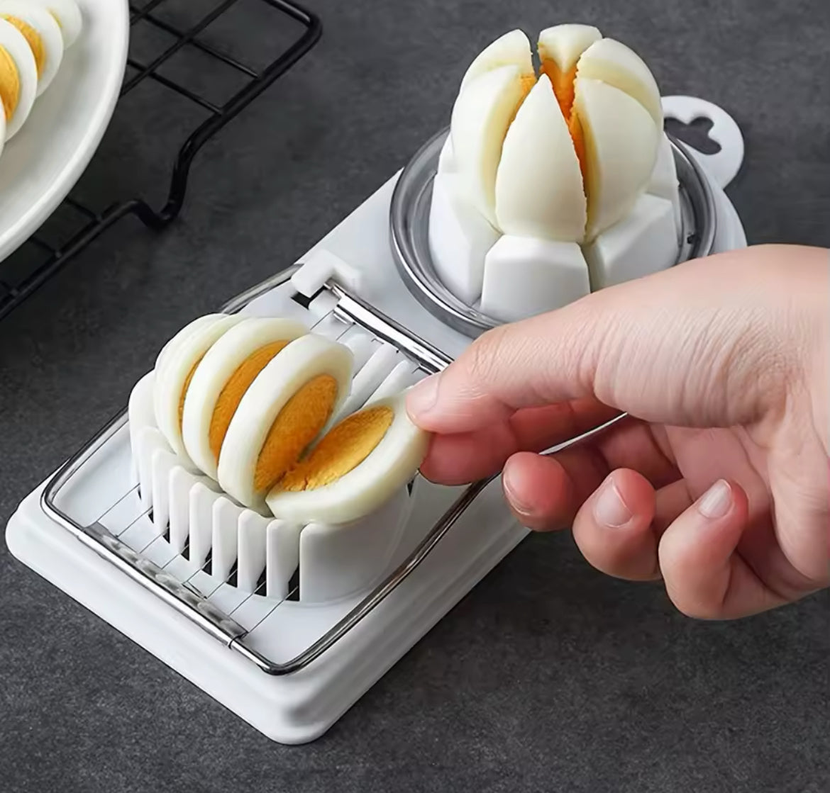 Multifunctional PP Base egg cutter 2-in-1 stainless steel wire pull egg cutter
