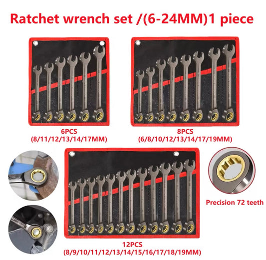 Ratcheting Combination Wrench 6-23mm 1PCS/6PCS/8PCS/12PCS Set Metric Flex Head Ratcheting