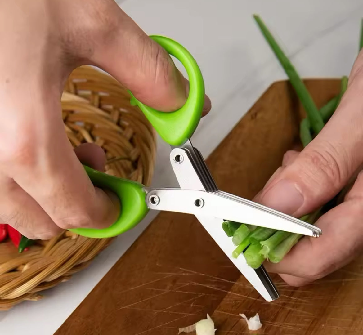 Multi-functional Stainless Steel 5 Layer Kitchen Scissors Pepper Shredded Chopped Scallion Cutter