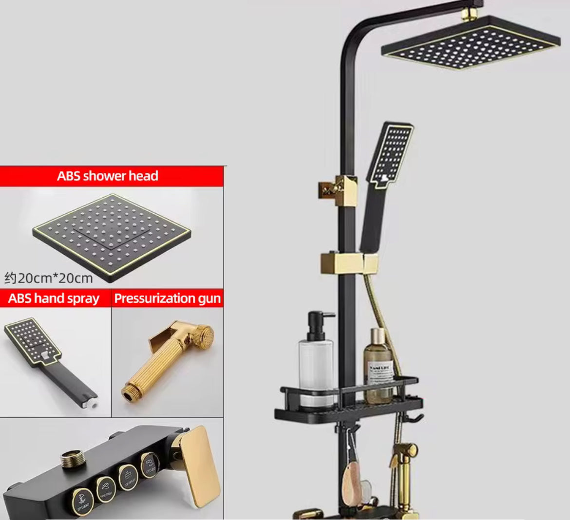 Brass shower Black gold mixed square multi function bathroom wall shower kit