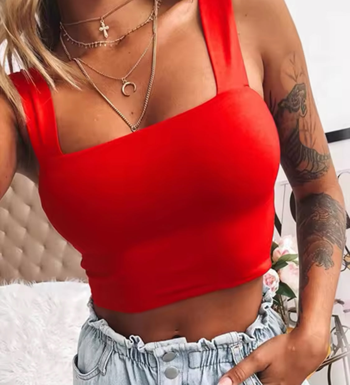 Square Neck Sleeveless Summer Crop Top Women Casual Basic T Shirt