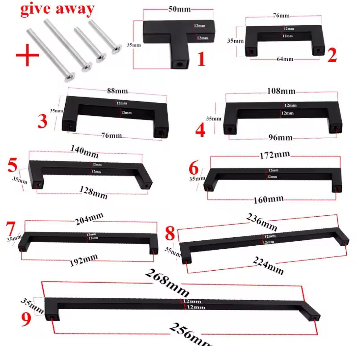 Modern Black Cabinet Handle Square Furniture Hardware