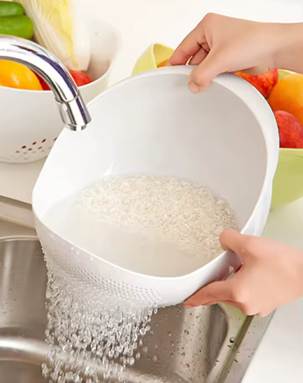 1PC- Colander Rice Bowl Drain Basket Fruit Bowl Washing Drain Basket