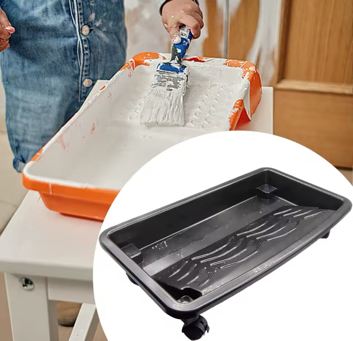 Paint Roller Tray Paint Cup with Wheels Wall Decor Roller Brush Holder Multifunctional