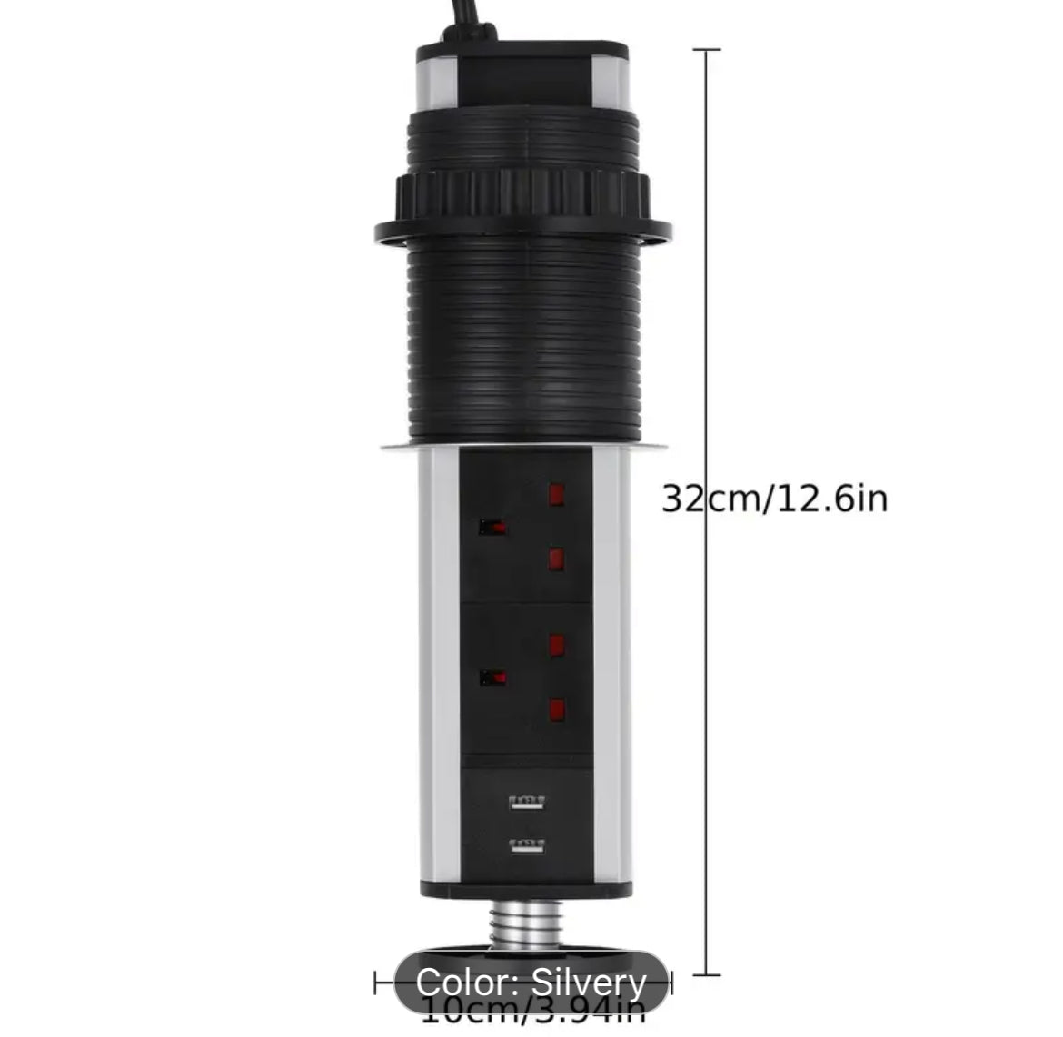 Pull Pop Up Electrical Plug Socket With 3 UK Sockets & 2 USB Charger Ports