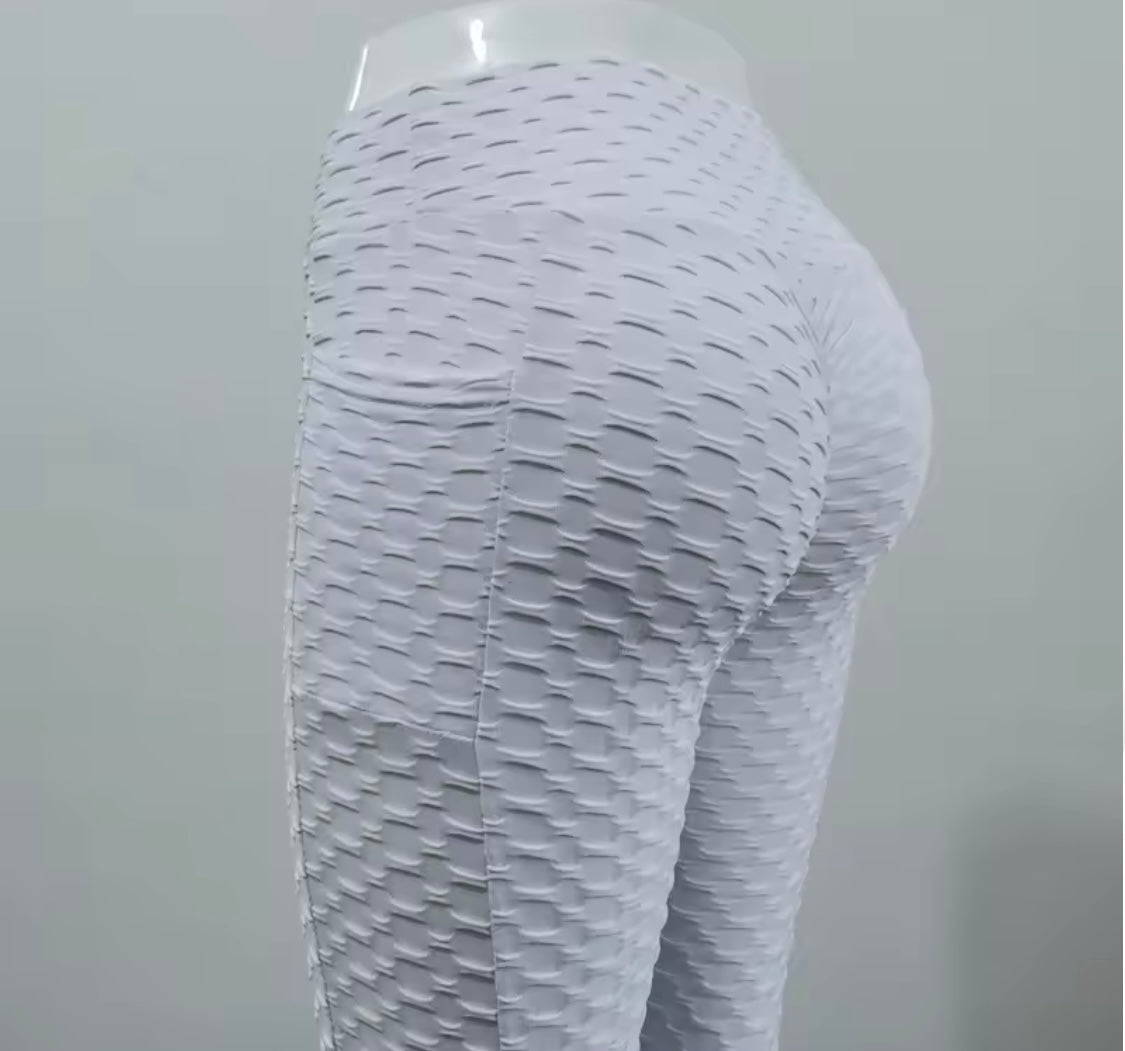 Women Fashion Pocket Bubble Pants Stretchy Slim Leggings Gym