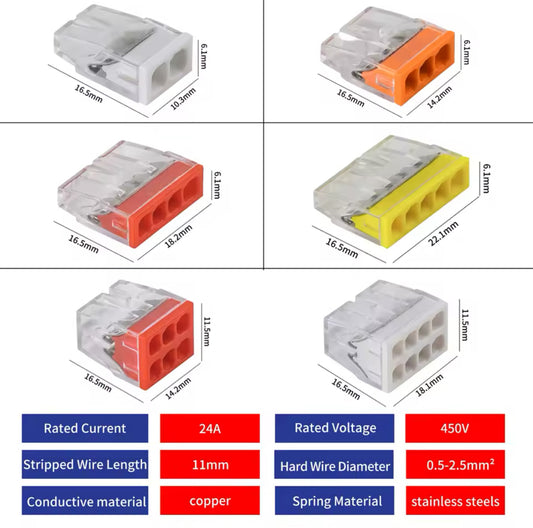 100 20 Mini Quick Wire Connectors 2/3/4/5/6/8 Ports Terminal Block