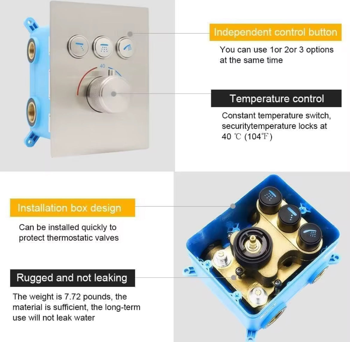 Shower system with body jets thermostatic brass valves with 16 inch shower set