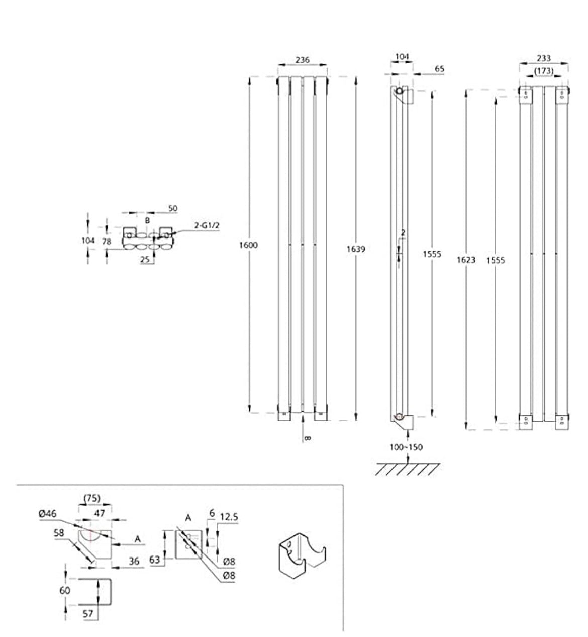 Vertical radiator 1600mm x 236 - Home Upgrades