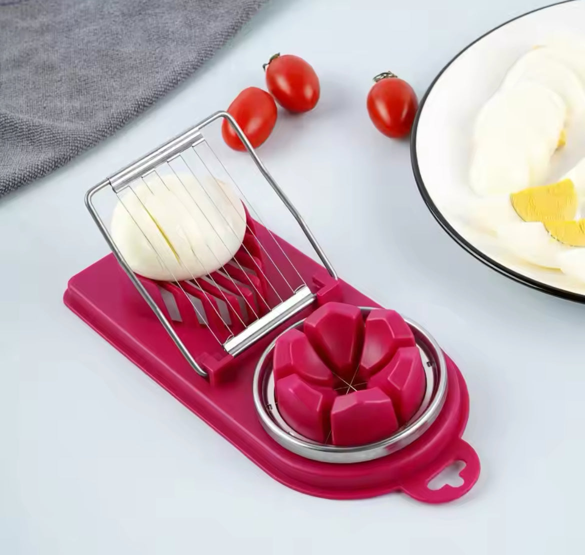 Multifunctional PP Base egg cutter 2-in-1 stainless steel wire pull egg cutter