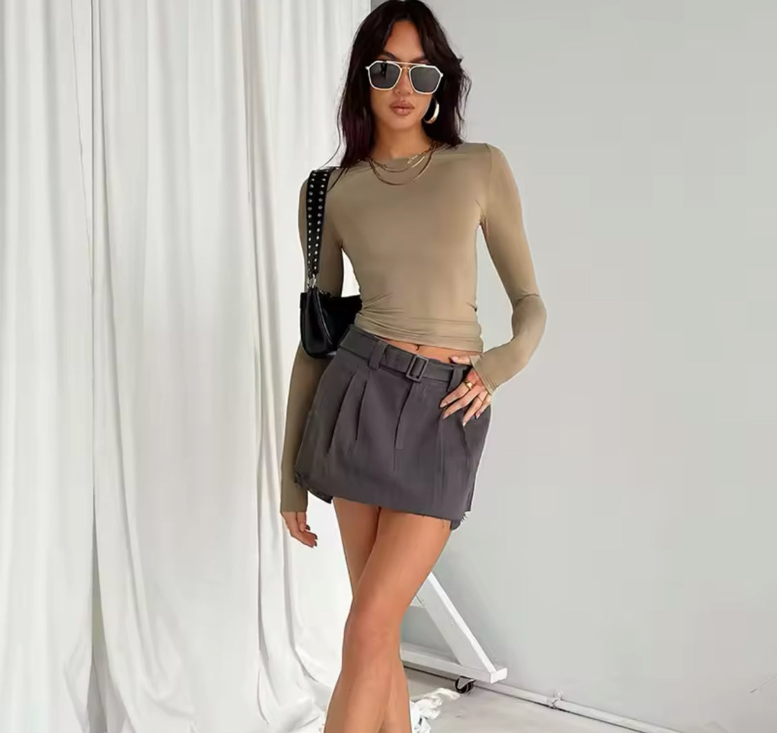 Long Sleeve T-Shirt Women Slim Tops Solid Color Female 2023
