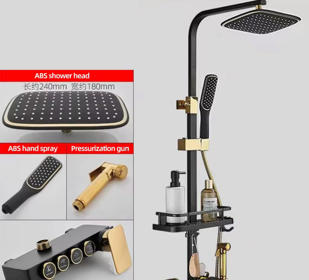 Brass shower Black gold mixed square multi function bathroom wall shower kit