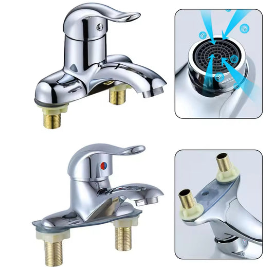 Bathroom Faucet Double-Hole Basin Hot And Cold Water Faucet For Toilet Kitchen Bathroom Plastic Steel Sink Mixer Tap
