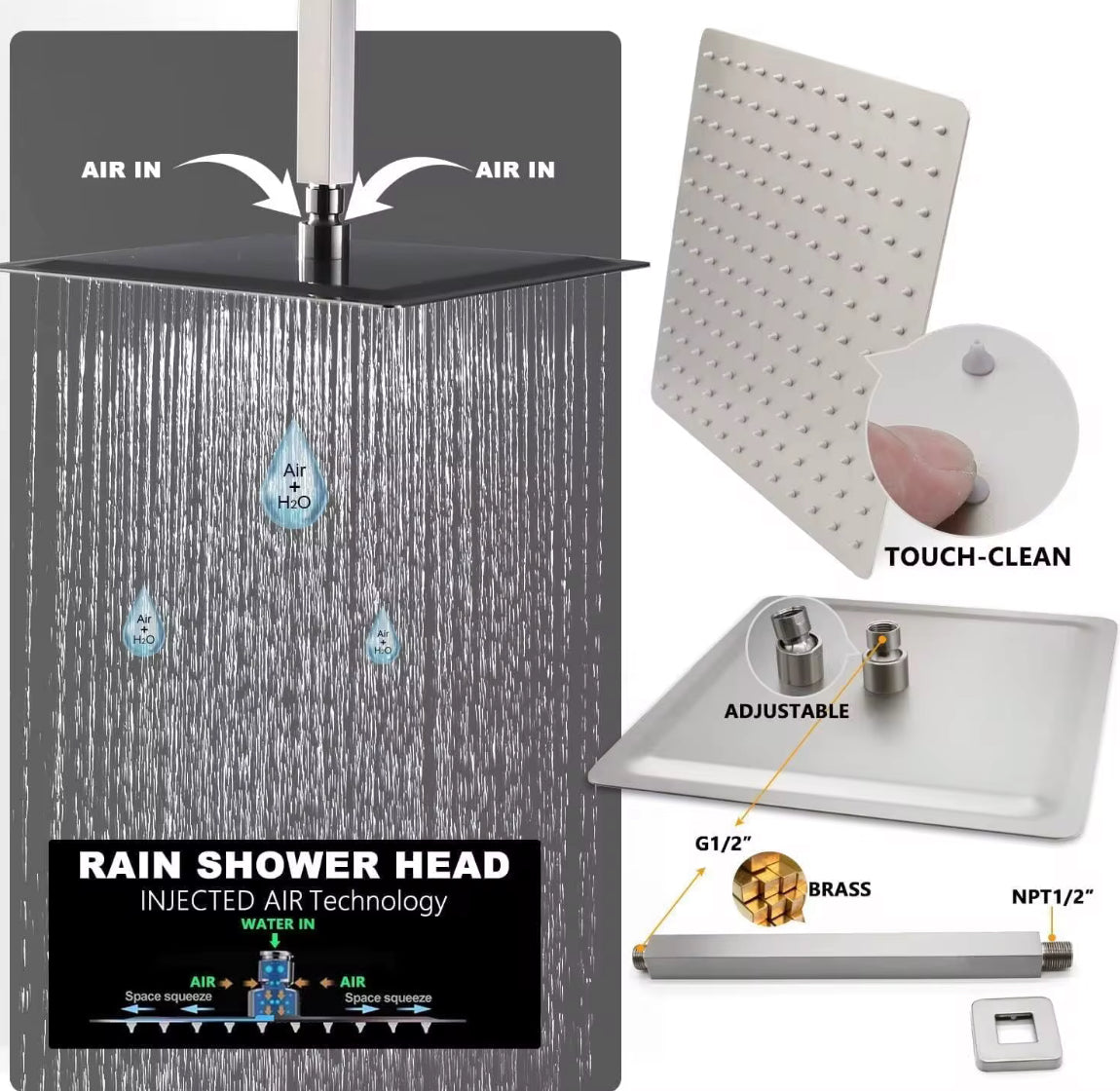 Shower system with body jets thermostatic brass valves with 16 inch shower set