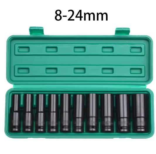 1/2-Inch Drive 6-Point Impact Socket Set 10-Piece Metric Sizes 8-24mm Carbon Steel