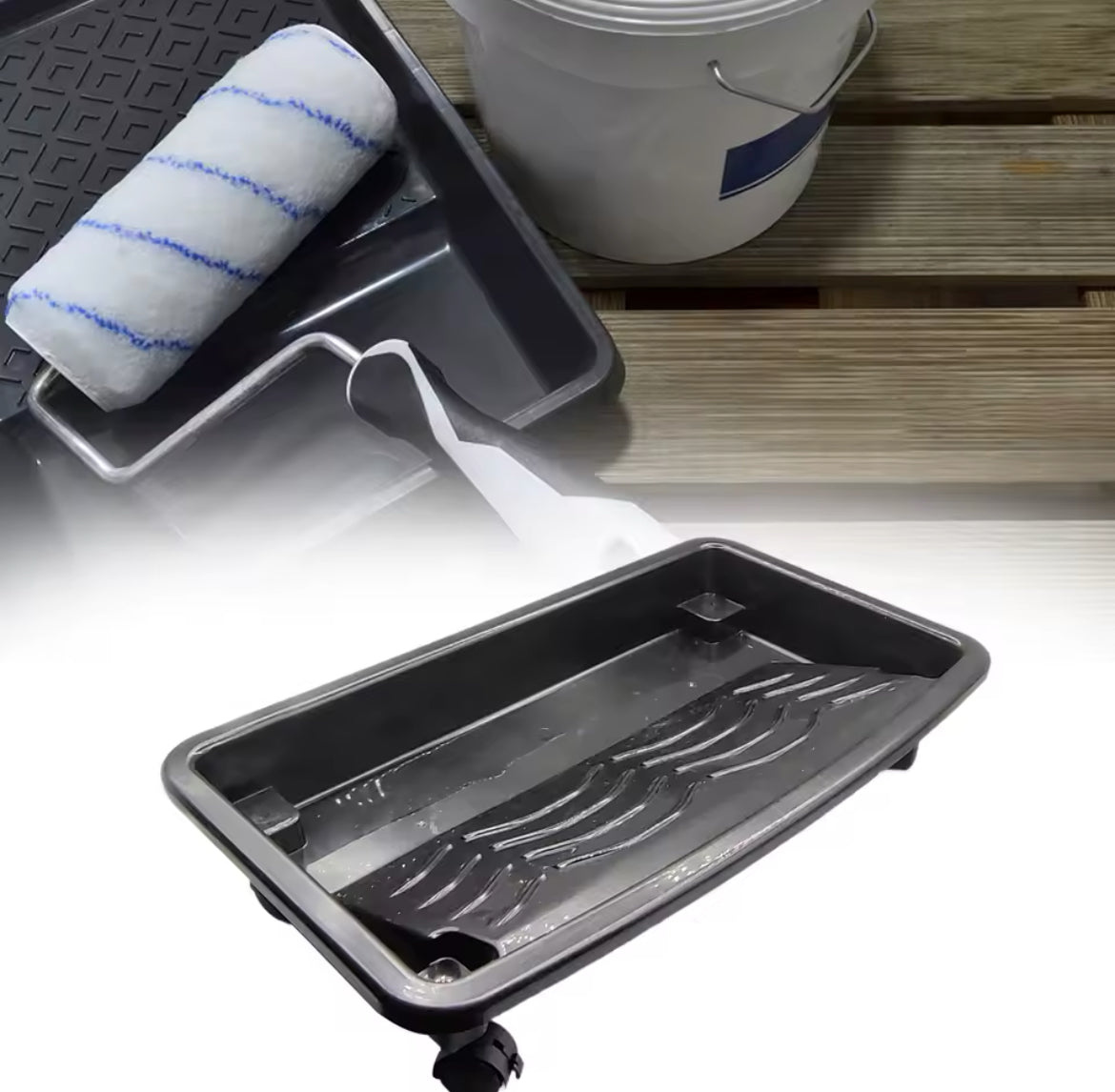 Paint Roller Tray Paint Cup with Wheels Wall Decor Roller Brush Holder Multifunctional
