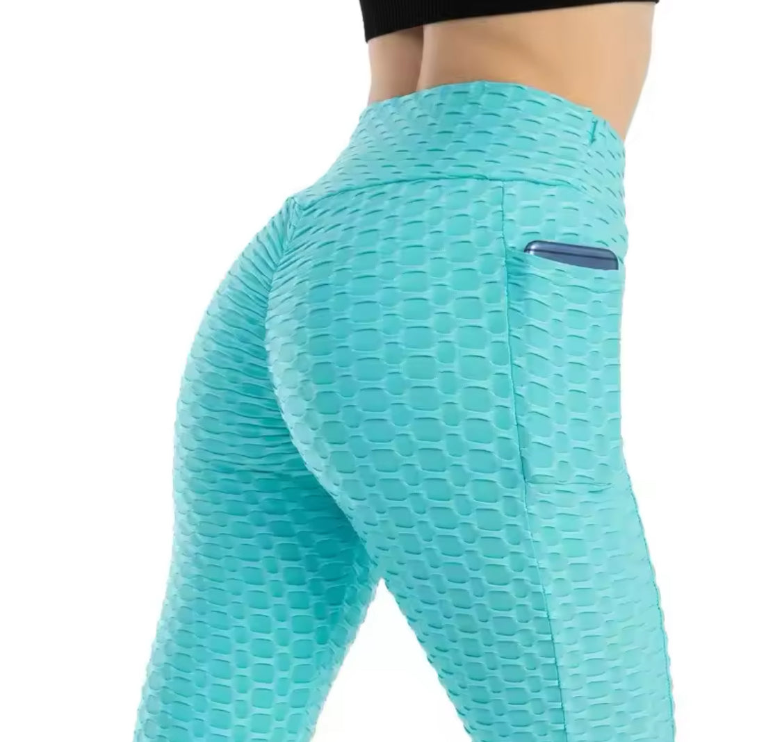 Women Fashion Pocket Bubble Pants Stretchy Slim Leggings Gym