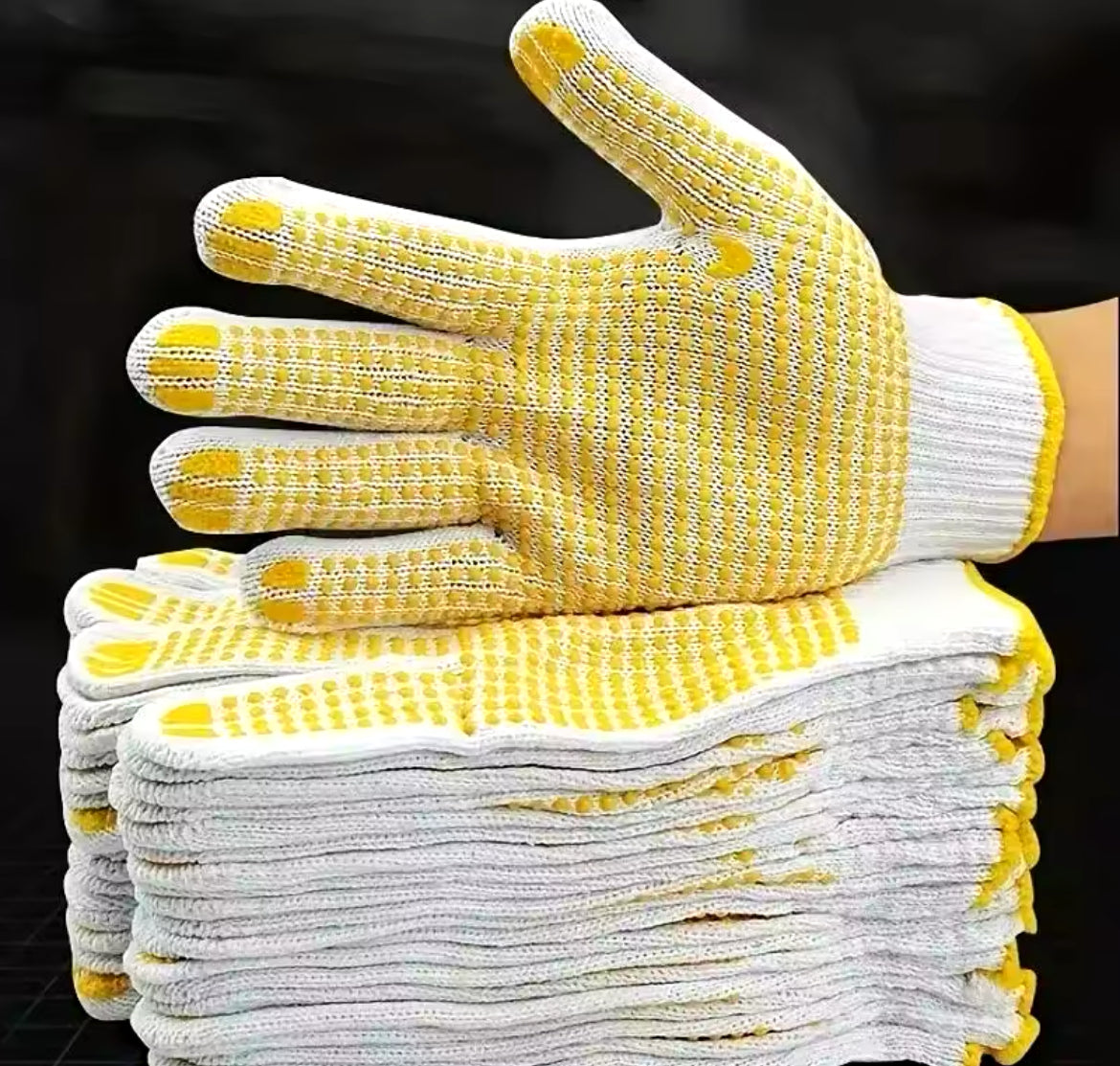 12 Pairs Work Gloves With Anti Slip Grip, PVC Dots Safety Cotton Protection.