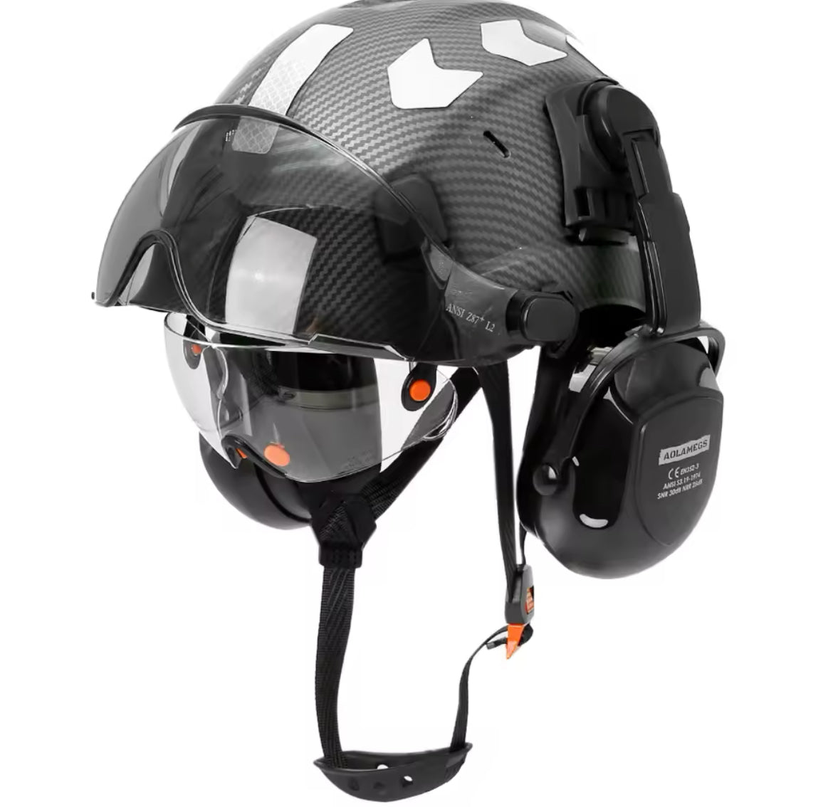 CE Construction Safety Helmet With Visor Built In Goggle Earmuffs