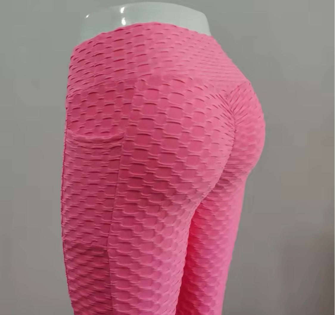 Women Fashion Pocket Bubble Pants Stretchy Slim Leggings Gym