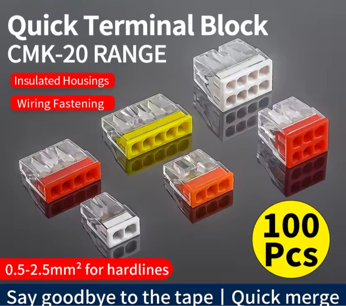 100 20 Mini Quick Wire Connectors 2/3/4/5/6/8 Ports Terminal Block