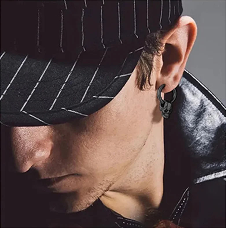 1 Pair Of black Skull Head And Hoops Luxury Earrings of Men's Earring For Jewellery 2024