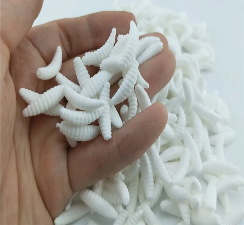 20pcs/lot Silicone Bait Maggot Grub Soft Fishing Lure 2cm 0.3g Artificial Bread Smell Worms