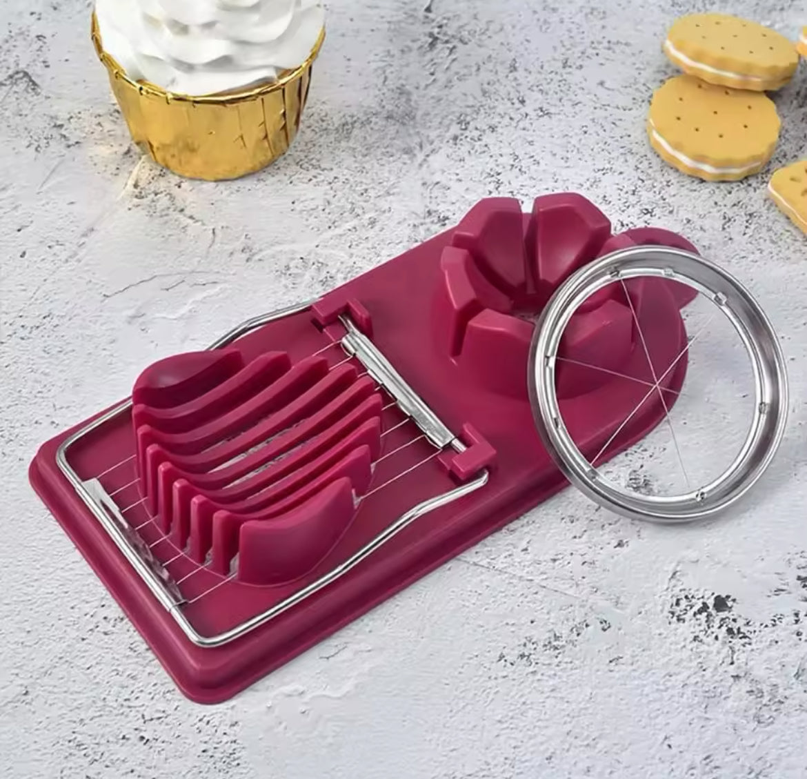 Multifunctional PP Base egg cutter 2-in-1 stainless steel wire pull egg cutter