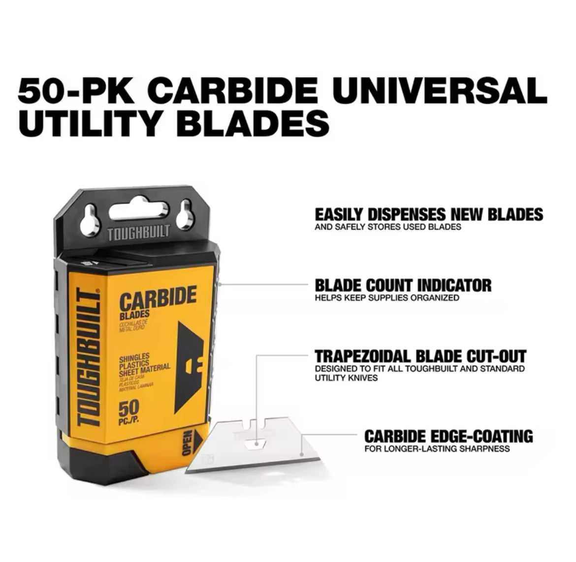 TOUGHBUILT TB-H4S50-14-50 50PCS Utility Trapezoidal Blades