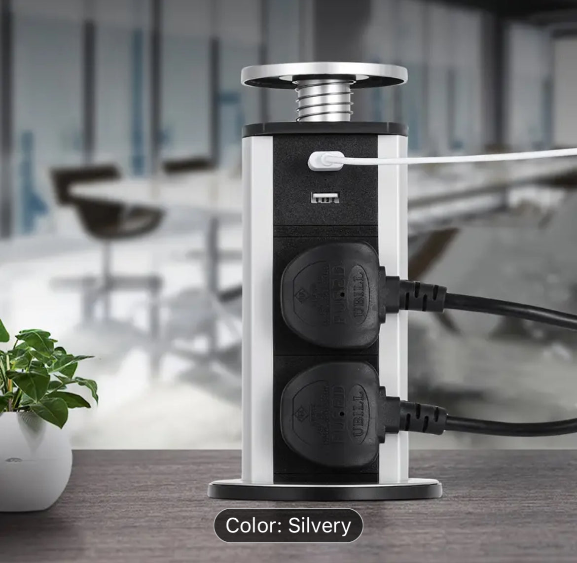 Pull Pop Up Electrical Plug Socket With 3 UK Sockets & 2 USB Charger Ports