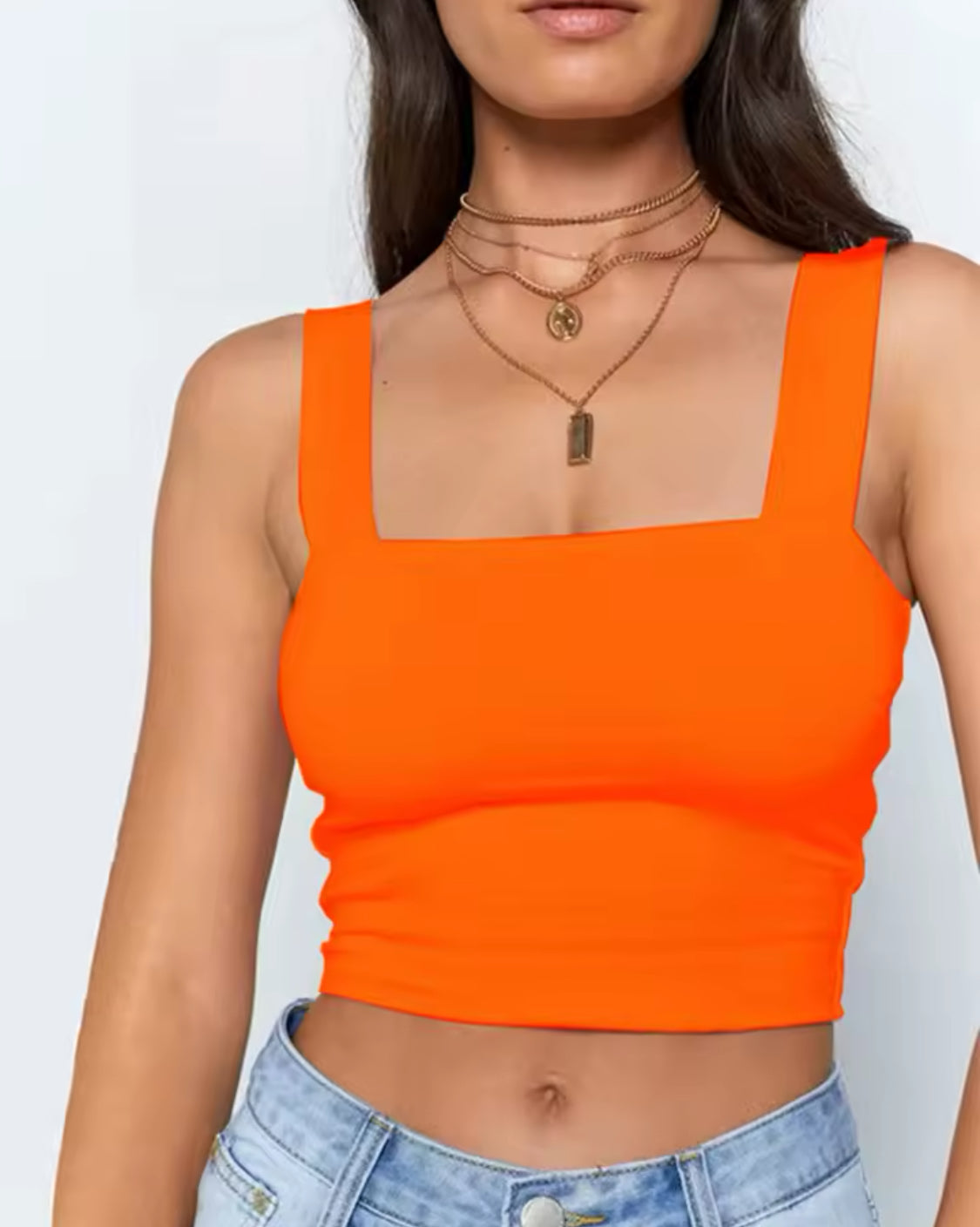 Square Neck Sleeveless Summer Crop Top Women Casual Basic T Shirt