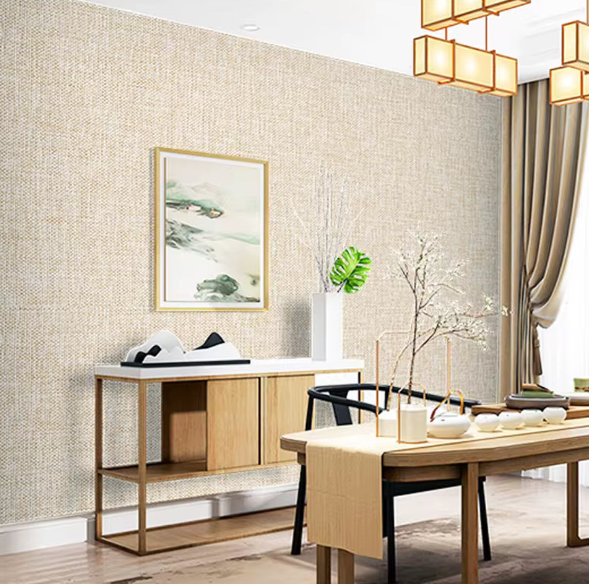 Modern linen woven PVC Wallpaper home decoration 2 rolls 9.5m each