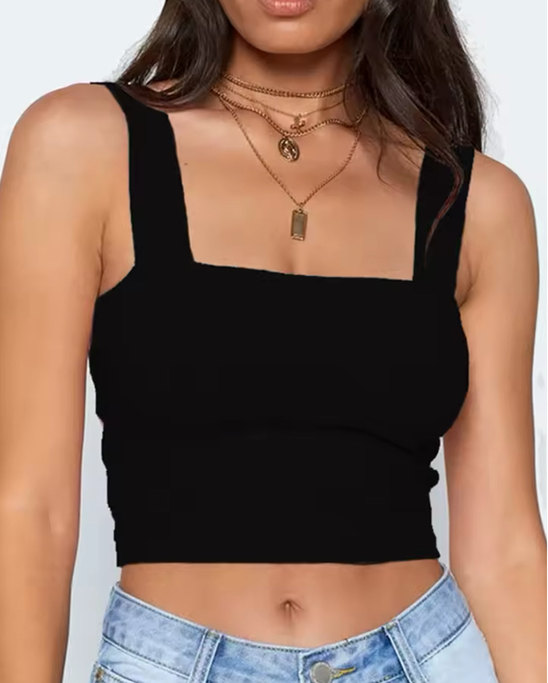 Square Neck Sleeveless Summer Crop Top Women Casual Basic T Shirt