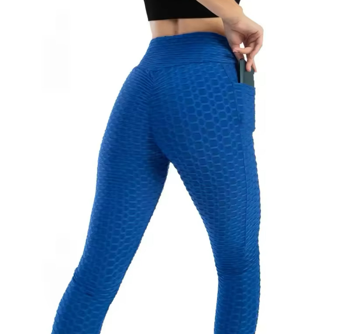 Women Fashion Pocket Bubble Pants Stretchy Slim Leggings Gym