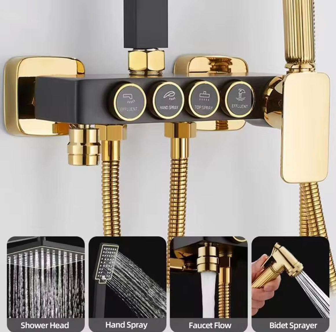 Brass shower Black gold mixed square multi function bathroom wall shower kit