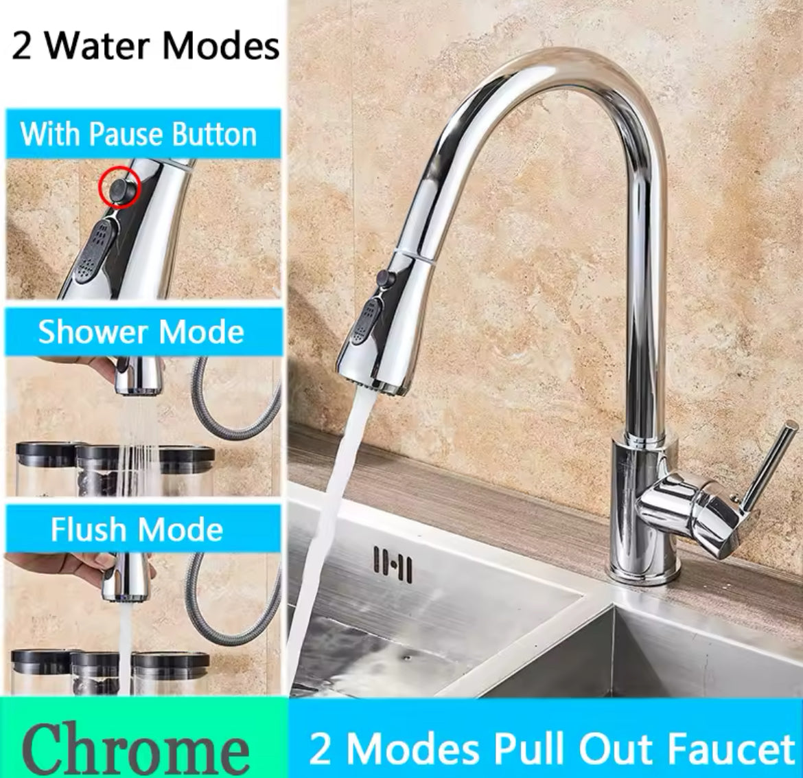 Kitchen Faucet Single Hole Pull Out Spout