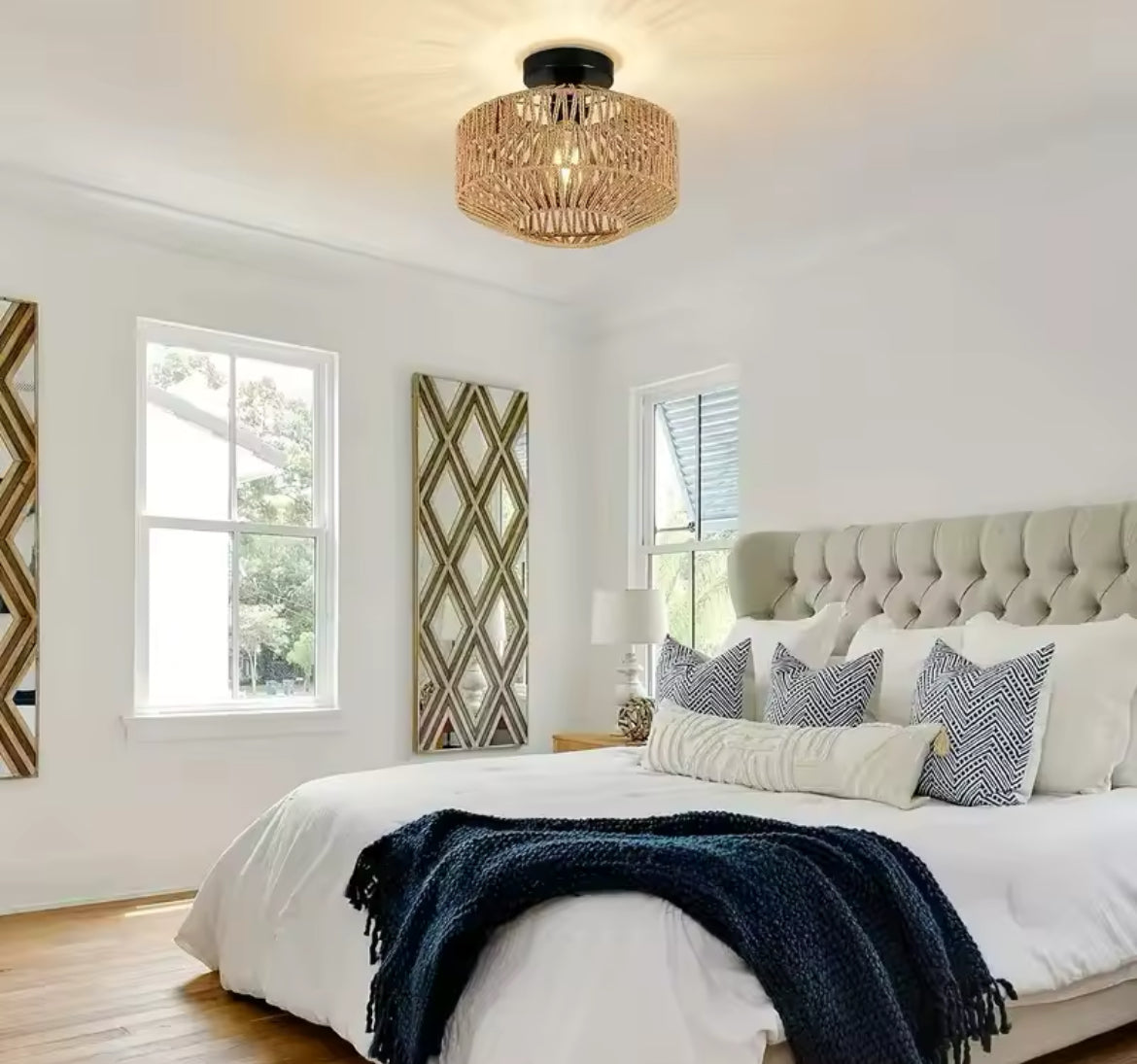 Classic Bamboo Lustre Chandelier Hanging Lamp Ceiling Handmade Rattan Pendant Light Fixture