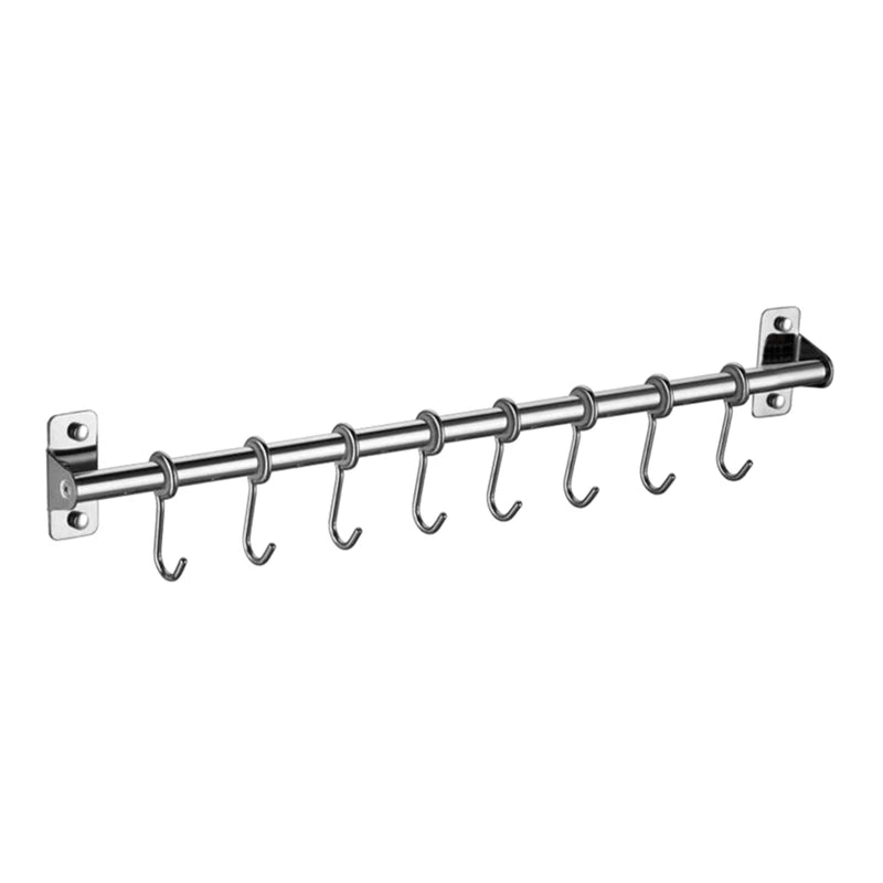 Wall Mounted Utensil Rack Stainless Steel Hanging Kitchen Rail with 6/8/10 Removable Hooks