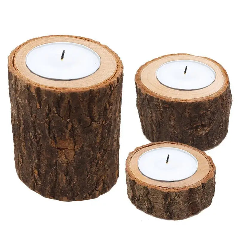 Wood Lights Holder Wooden Candlestick Succulent Plant Pot Tray Candle Holder Home Table