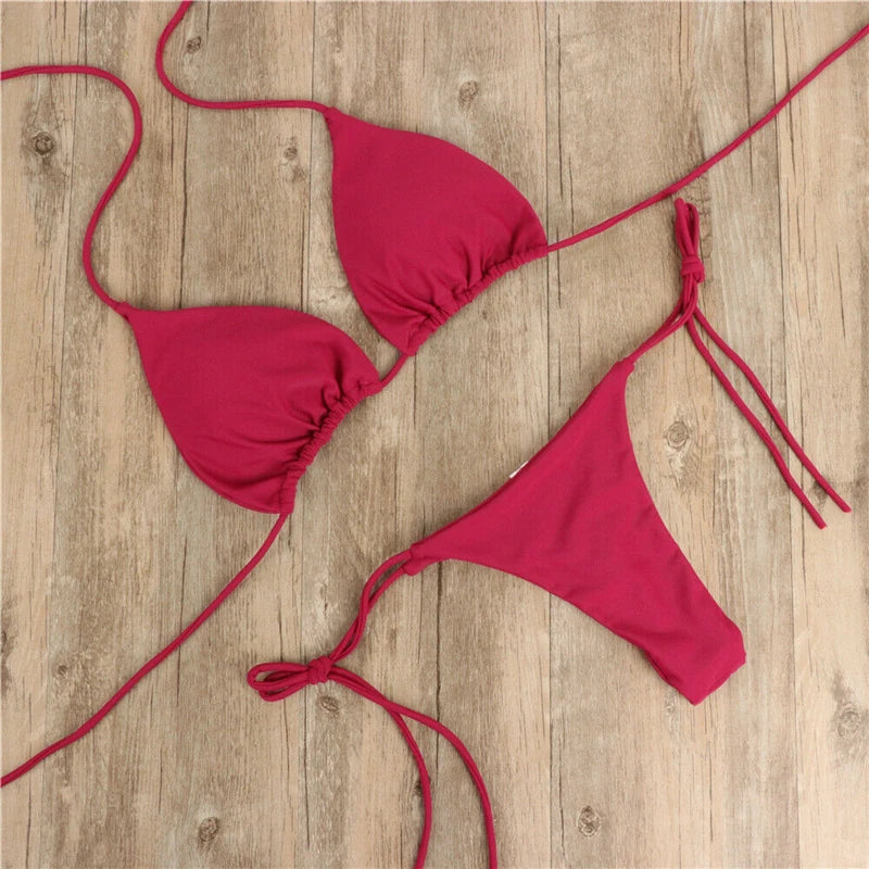 Brazilian Swimsuit Women Sexy Bikini Set Push-up Padded Bra Thong Two Pieces Swimwear