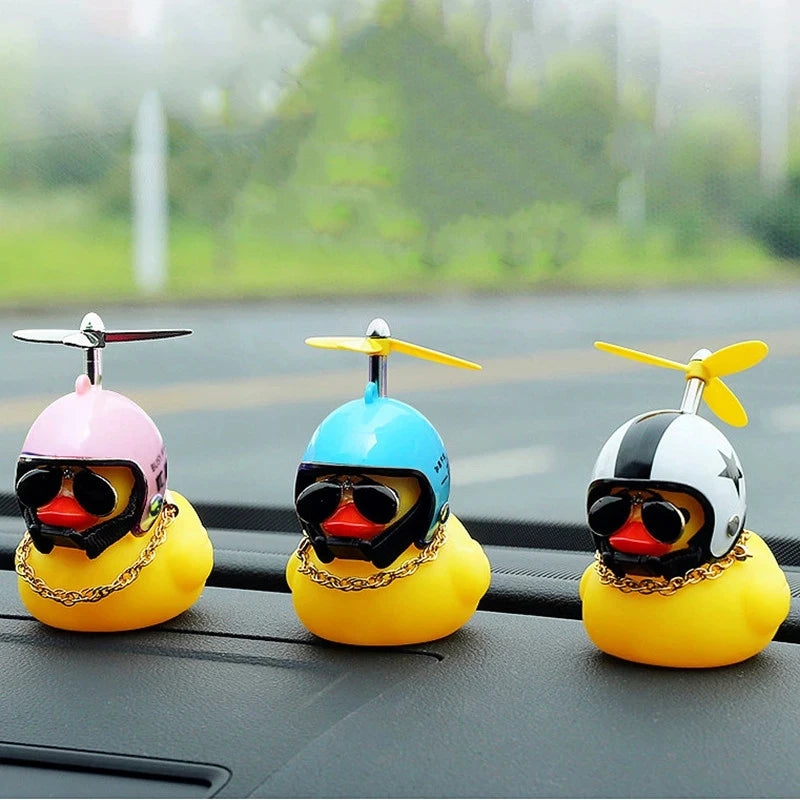 Car Duck With Helmet Broken Wind Pendant Small Yellow Duck Road Bike Motor Helmet Riding