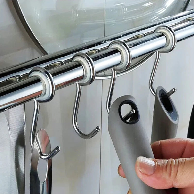 Wall Mounted Utensil Rack Stainless Steel Hanging Kitchen Rail with 6/8/10 Removable Hooks