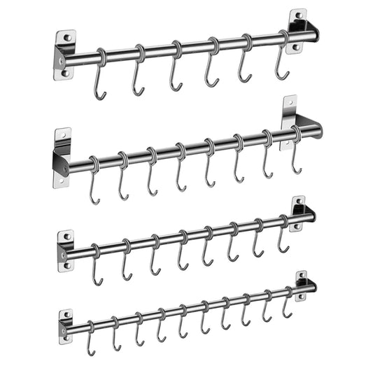 Wall Mounted Utensil Rack Stainless Steel Hanging Kitchen Rail with 6/8/10 Removable Hooks