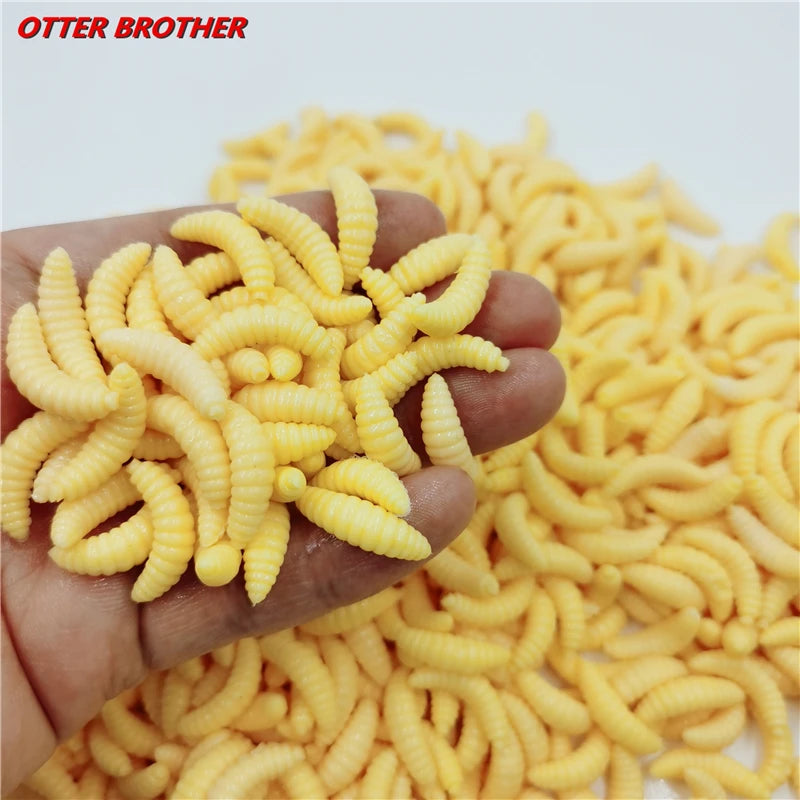 20pcs/lot Silicone Bait Maggot Grub Soft Fishing Lure 2cm 0.3g Artificial Bread Smell Worms