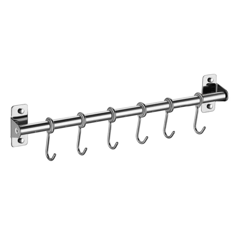 Wall Mounted Utensil Rack Stainless Steel Hanging Kitchen Rail with 6/8/10 Removable Hooks
