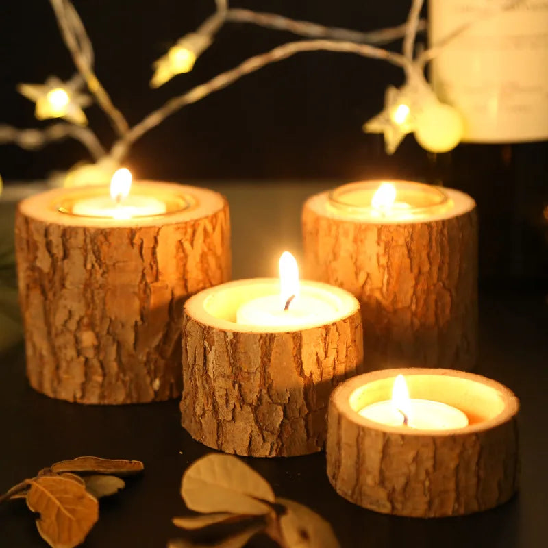 Wood Lights Holder Wooden Candlestick Succulent Plant Pot Tray Candle Holder Home Table