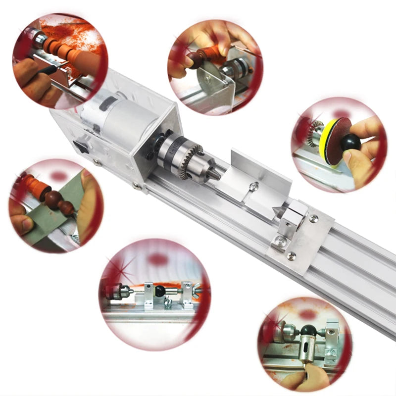 Mini Wood Lathe Machine DIY Woodworking Miniature Buddha Pearl Lathe Grinding Polishing